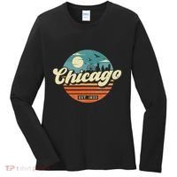 Chicago Illinois Retro Skyline Night Il Souvenirs Women's Long Sleeve Shirt thumb 0