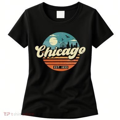 Chicago Illinois Retro Skyline Night Il Souvenirs Women's T-Shirt
