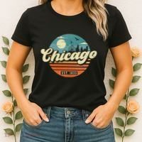 Chicago Illinois Retro Skyline Night Il Souvenirs Women's T-Shirt thumb 2