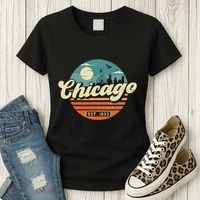 Chicago Illinois Retro Skyline Night Il Souvenirs Women's T-Shirt thumb 3