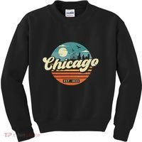 Chicago Illinois Retro Skyline Night Il Souvenirs Kids Sweatshirt thumb 0