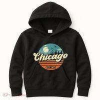 Chicago Illinois Retro Skyline Night Il Souvenirs Kids Hoodie thumb 0