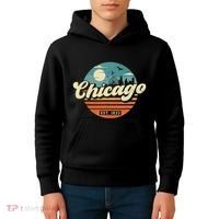 Chicago Illinois Retro Skyline Night Il Souvenirs Kids Hoodie thumb 4