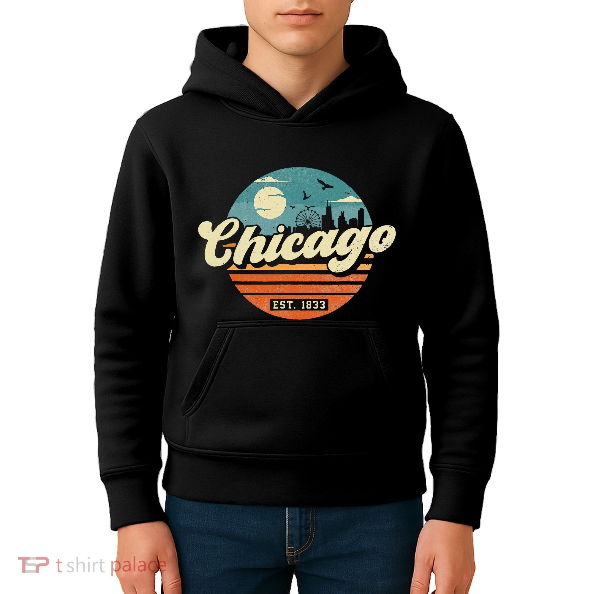 Chicago Illinois Retro Skyline Night Il Souvenirs Kids Hoodie
