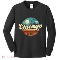 Chicago Illinois Retro Skyline Night Il Souvenirs Kids Long Sleeve Shirt thumb 0