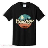 Chicago Illinois Retro Skyline Night Il Souvenirs Kids T-Shirt thumb 0