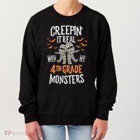 Creepin It Real With My 4th Grade Monsters Halloween Teacher Women's Sweatshirt thumb 0