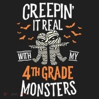 Creepin It Real With My 4th Grade Monsters Halloween Teacher Women's Sweatshirt thumb 2