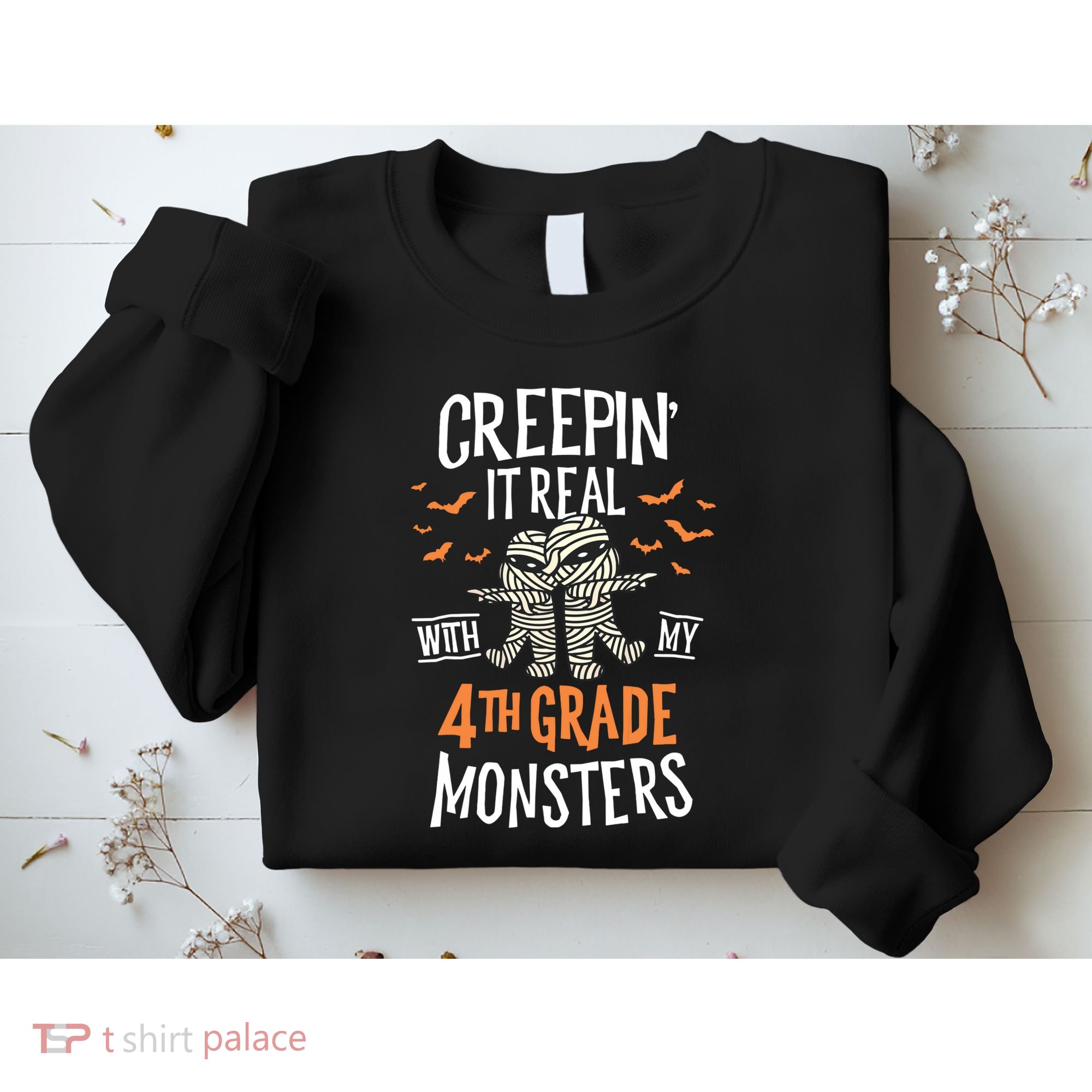 Creepin It Real With My 4th Grade Monsters Halloween Teacher Sweatshirt