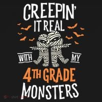 Creepin It Real With My 4th Grade Monsters Halloween Teacher Sweatshirt thumb 3
