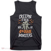 Creepin It Real With My 4th Grade Monsters Halloween Teacher Tank Top thumb 0