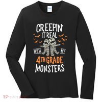 Creepin It Real With My 4th Grade Monsters Halloween Teacher Women's Long Sleeve Shirt thumb 0