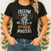Creepin It Real With My 4th Grade Monsters Halloween Teacher Women's T-Shirt thumb 2