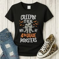 Creepin It Real With My 4th Grade Monsters Halloween Teacher Women's T-Shirt thumb 3