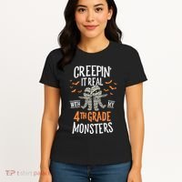 Creepin It Real With My 4th Grade Monsters Halloween Teacher Women's T-Shirt thumb 4