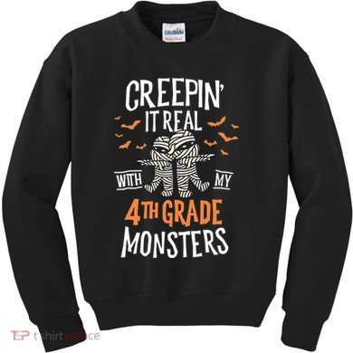 Creepin It Real With My 4th Grade Monsters Halloween Teacher Kids Sweatshirt