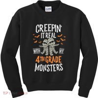 Creepin It Real With My 4th Grade Monsters Halloween Teacher Kids Sweatshirt thumb 0