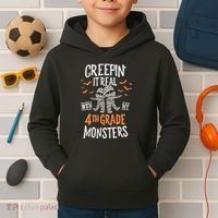 Creepin It Real With My 4th Grade Monsters Halloween Teacher Kids Hoodie thumb 2