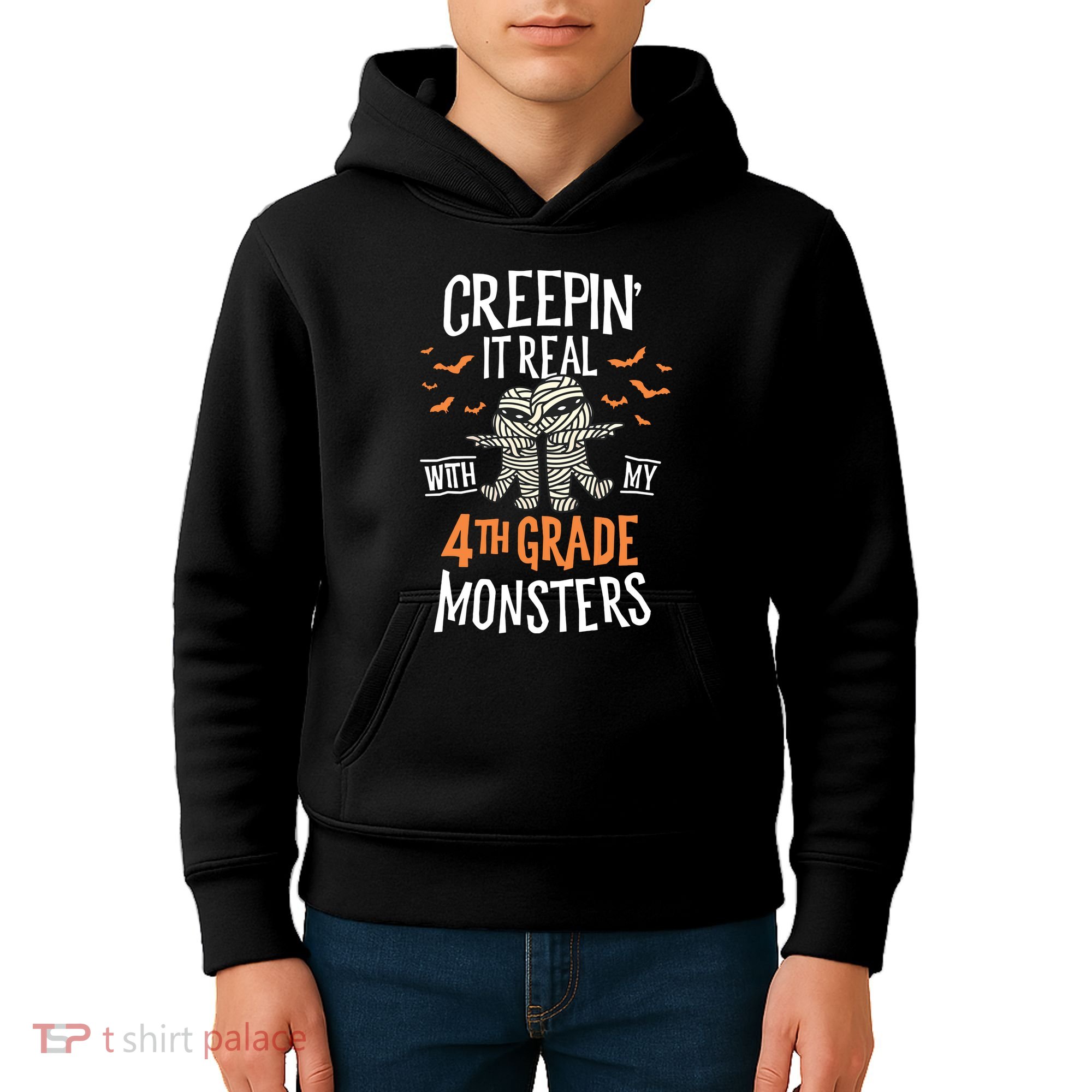 Creepin It Real With My 4th Grade Monsters Halloween Teacher Kids Hoodie