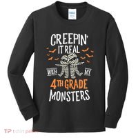 Creepin It Real With My 4th Grade Monsters Halloween Teacher Kids Long Sleeve Shirt thumb 0