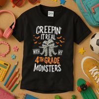 Creepin It Real With My 4th Grade Monsters Halloween Teacher Kids T-Shirt thumb 3