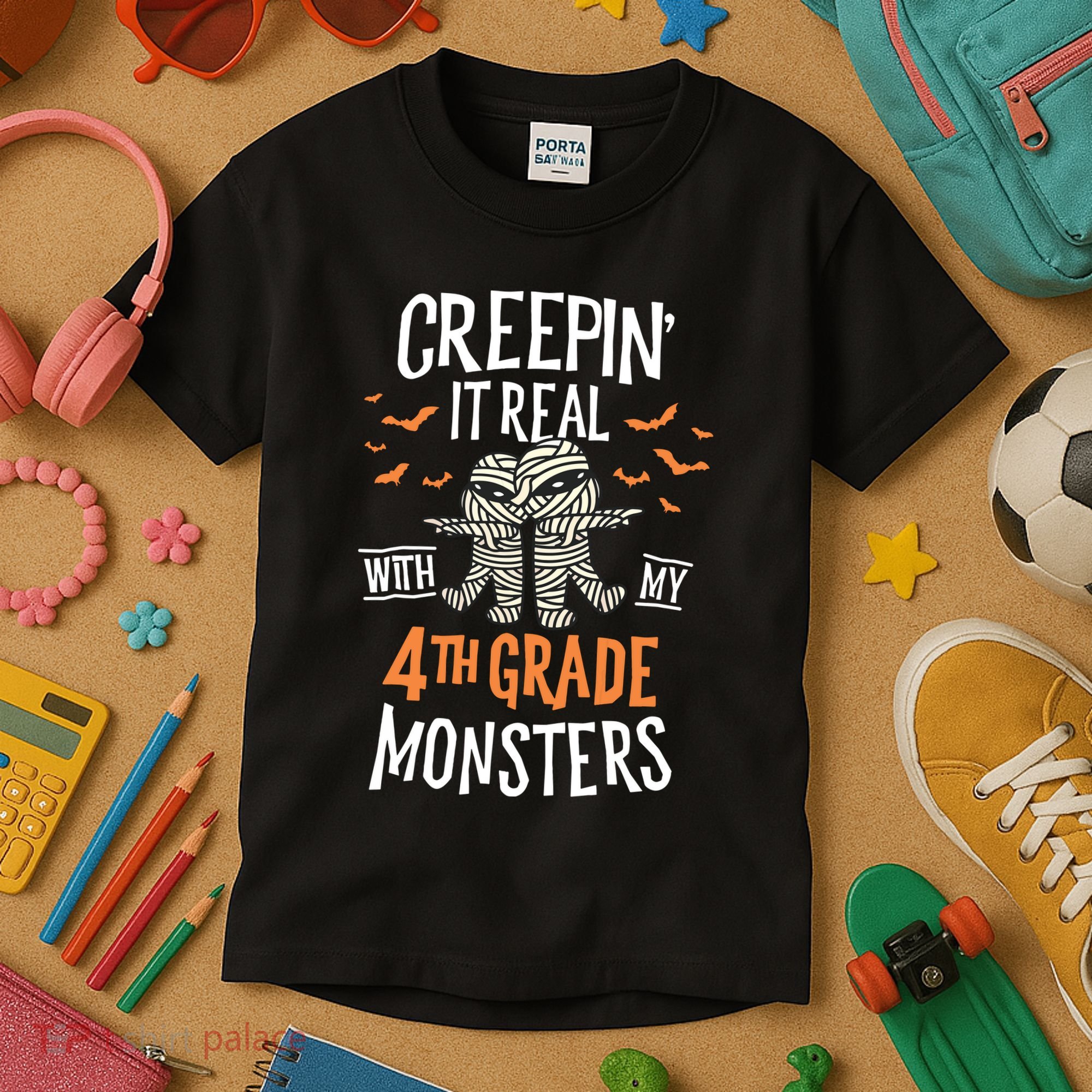 Creepin It Real With My 4th Grade Monsters Halloween Teacher Kids T-Shirt