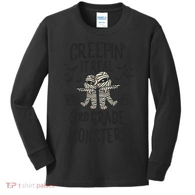 Creepin It Real With My 3rd Grade Monsters Halloween Teacher Kids Long Sleeve Shirt