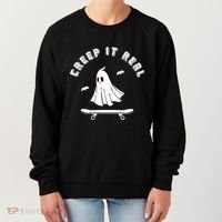 Creep It Real Skateboard Ghost Skateboarding Halloween Women's Sweatshirt thumb 0