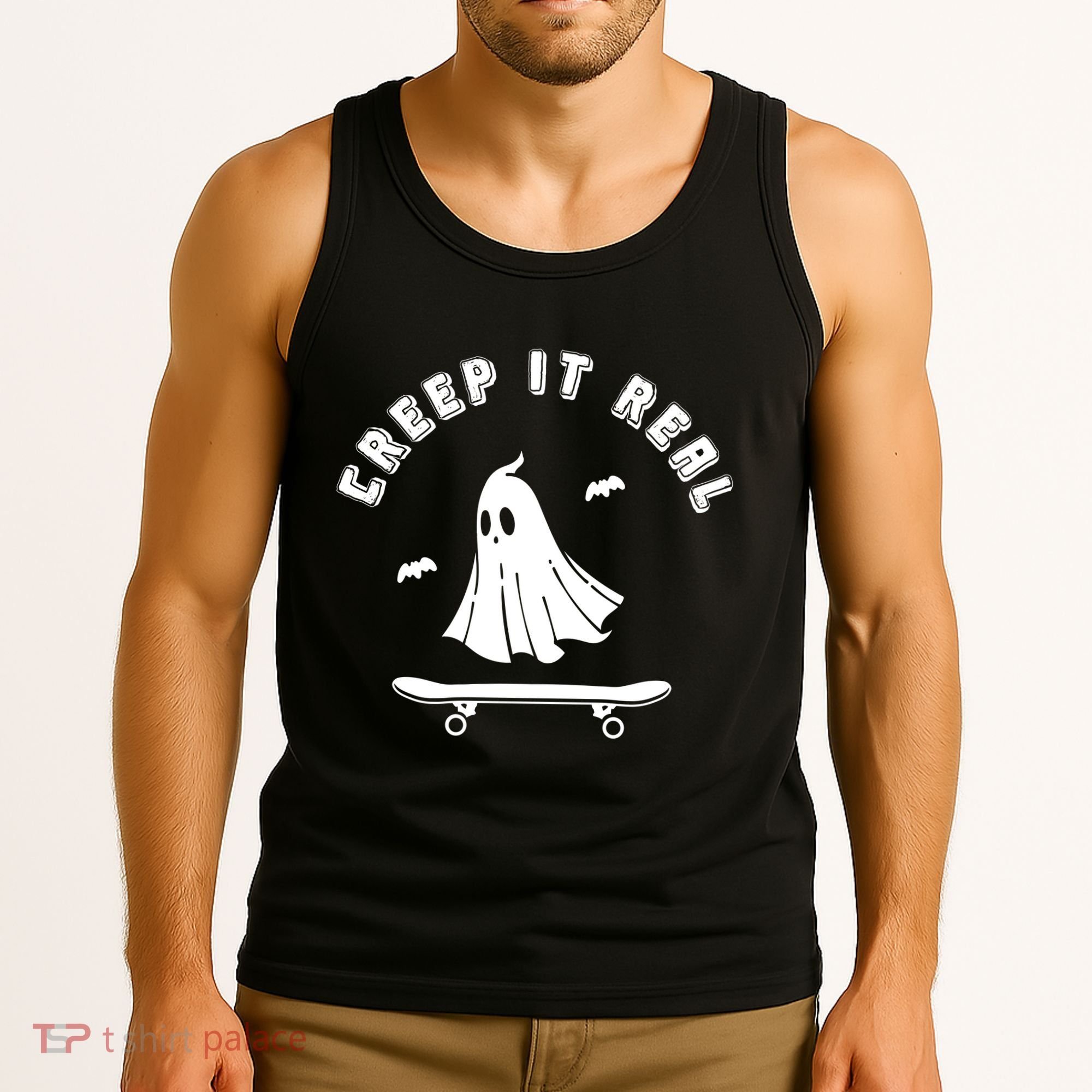 Creep It Real Skateboard Ghost Skateboarding Halloween Tank Top