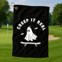 Creep It Real Skateboard Ghost Skateboarding Halloween Golf Towel thumb 1