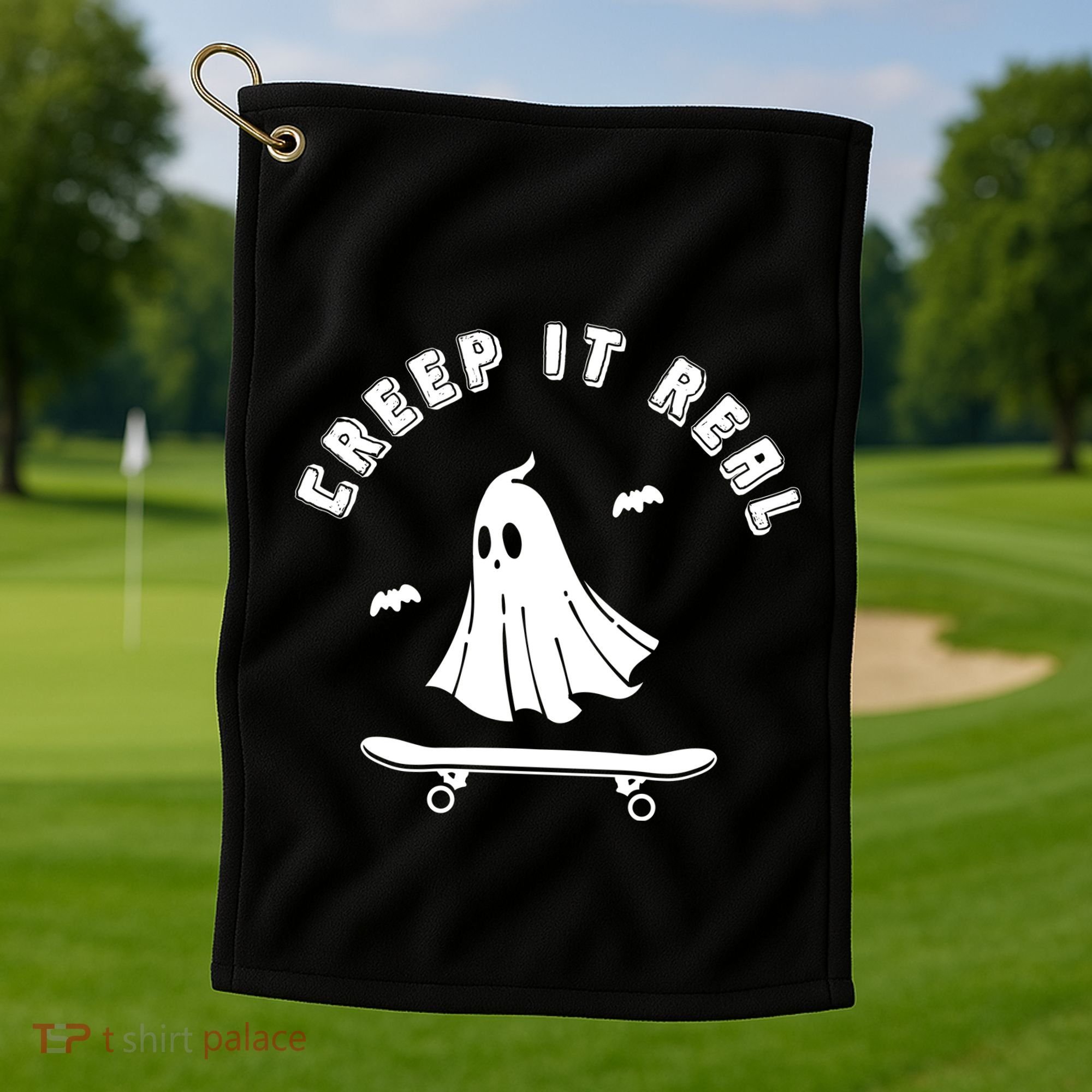 Creep It Real Skateboard Ghost Skateboarding Halloween Golf Towel