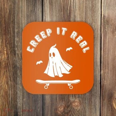 Creep It Real Skateboard Ghost Skateboarding Halloween Coaster