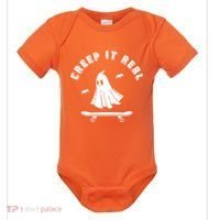 Creep It Real Skateboard Ghost Skateboarding Halloween Baby Bodysuit thumb 0