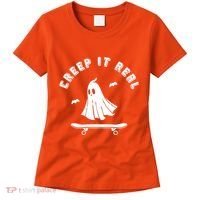 Creep It Real Skateboard Ghost Skateboarding Halloween Women's T-Shirt thumb 0
