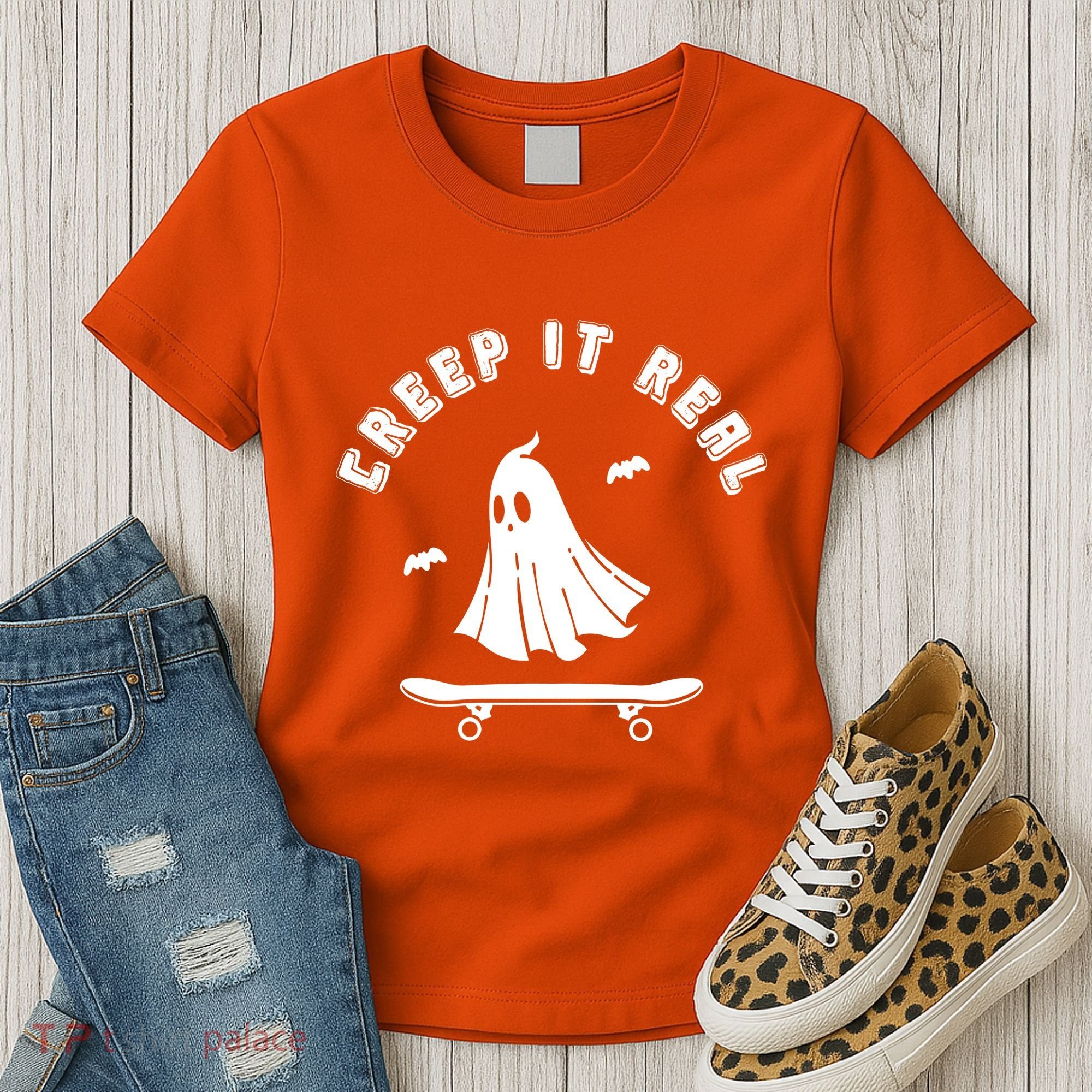 Creep It Real Skateboard Ghost Skateboarding Halloween Women's T-Shirt