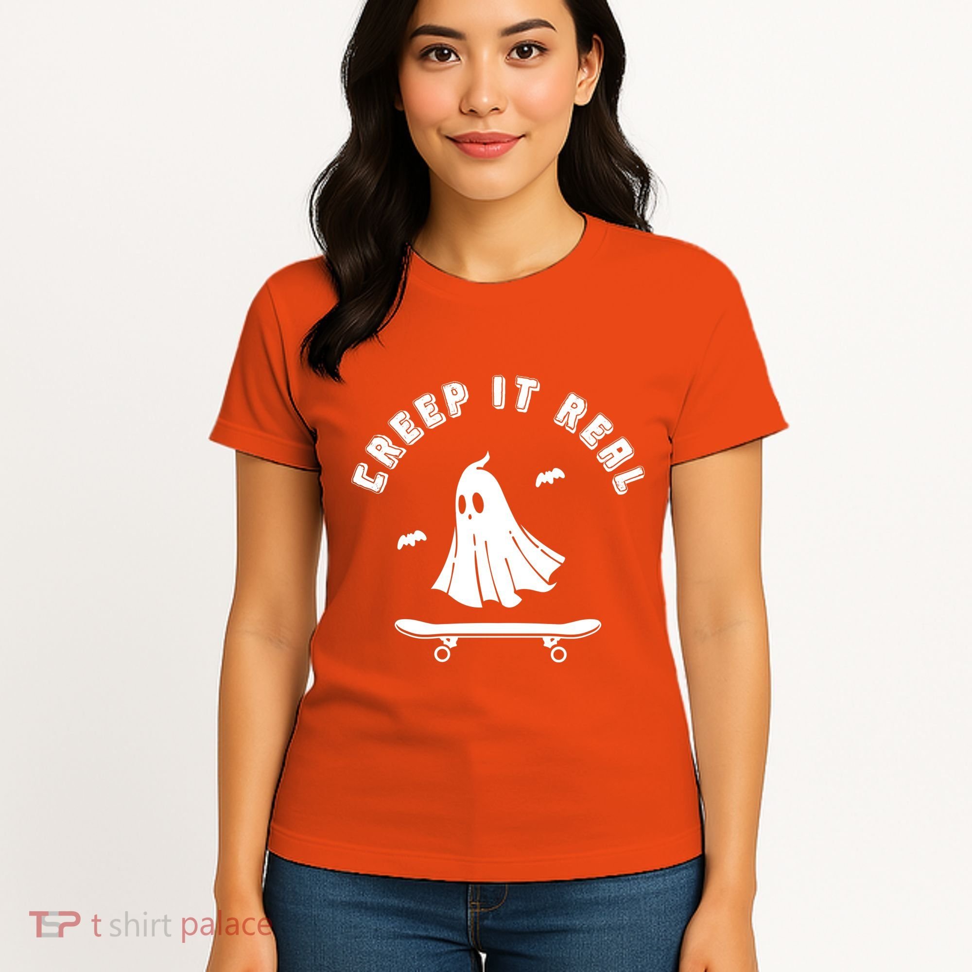 Creep It Real Skateboard Ghost Skateboarding Halloween Women's T-Shirt