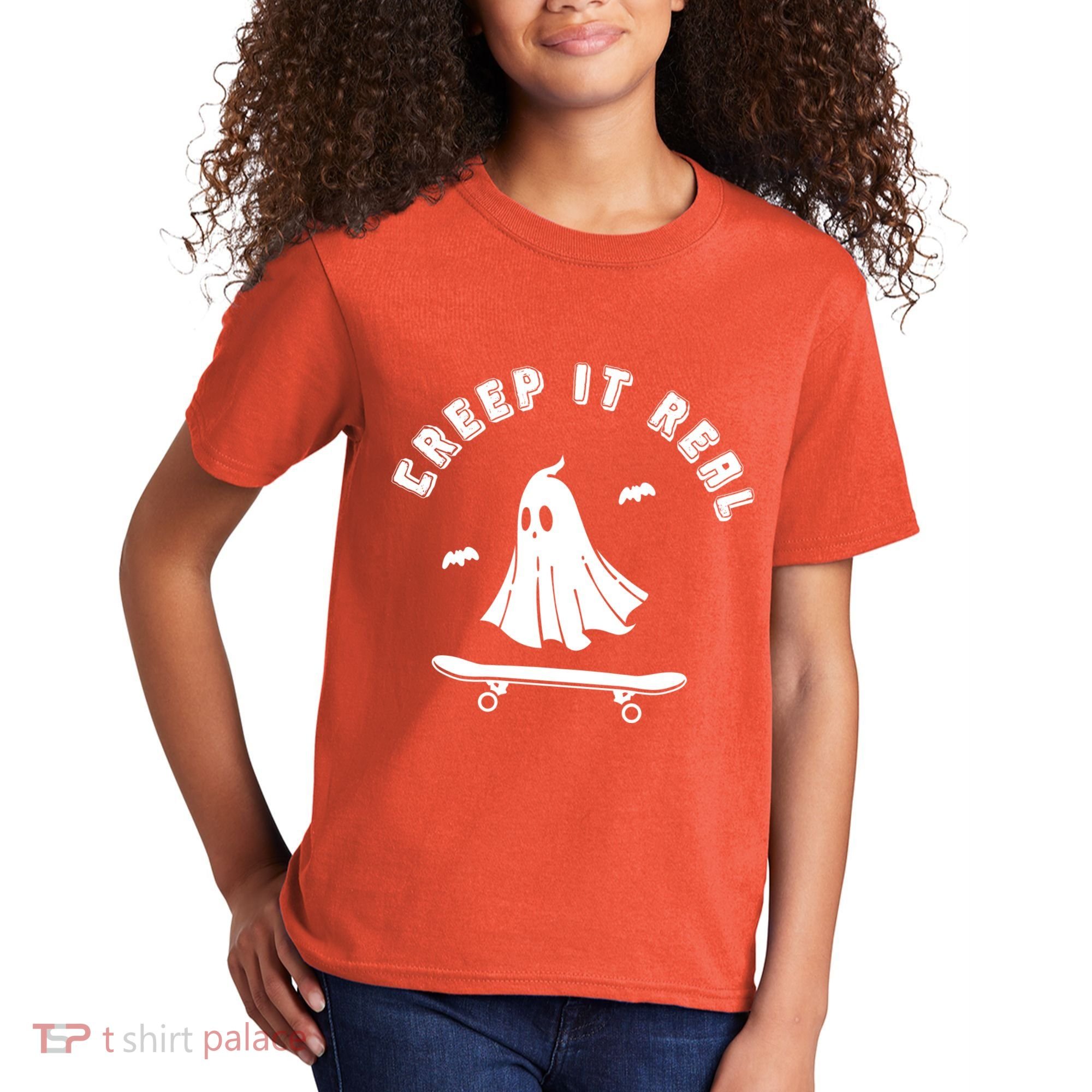 Creep It Real Skateboard Ghost Skateboarding Halloween Kids T-Shirt
