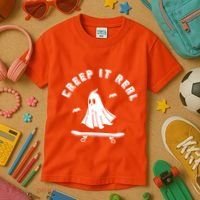 Creep It Real Skateboard Ghost Skateboarding Halloween Kids T-Shirt thumb 3