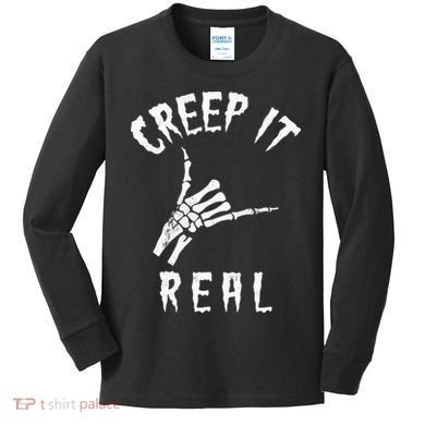 Creep It Real Skeleton Hand Shaka Kids Long Sleeve Shirt