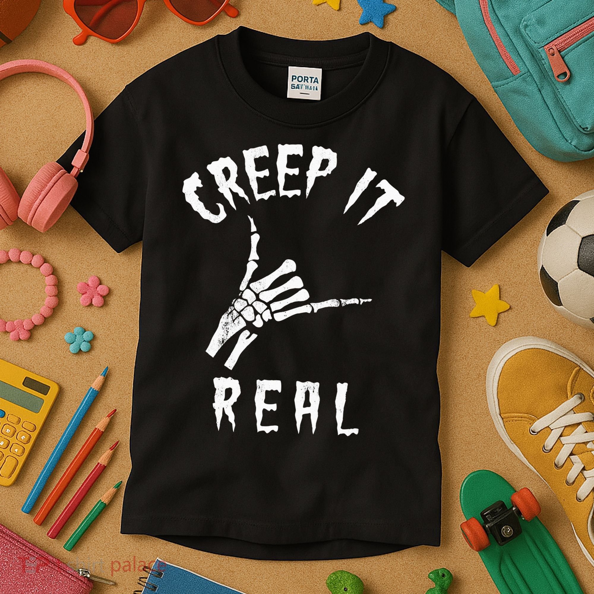 Creep It Real Skeleton Hand Shaka Kids T-Shirt