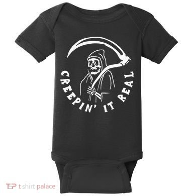 Creepin It Real Grim Reaper Halloween Baby Bodysuit