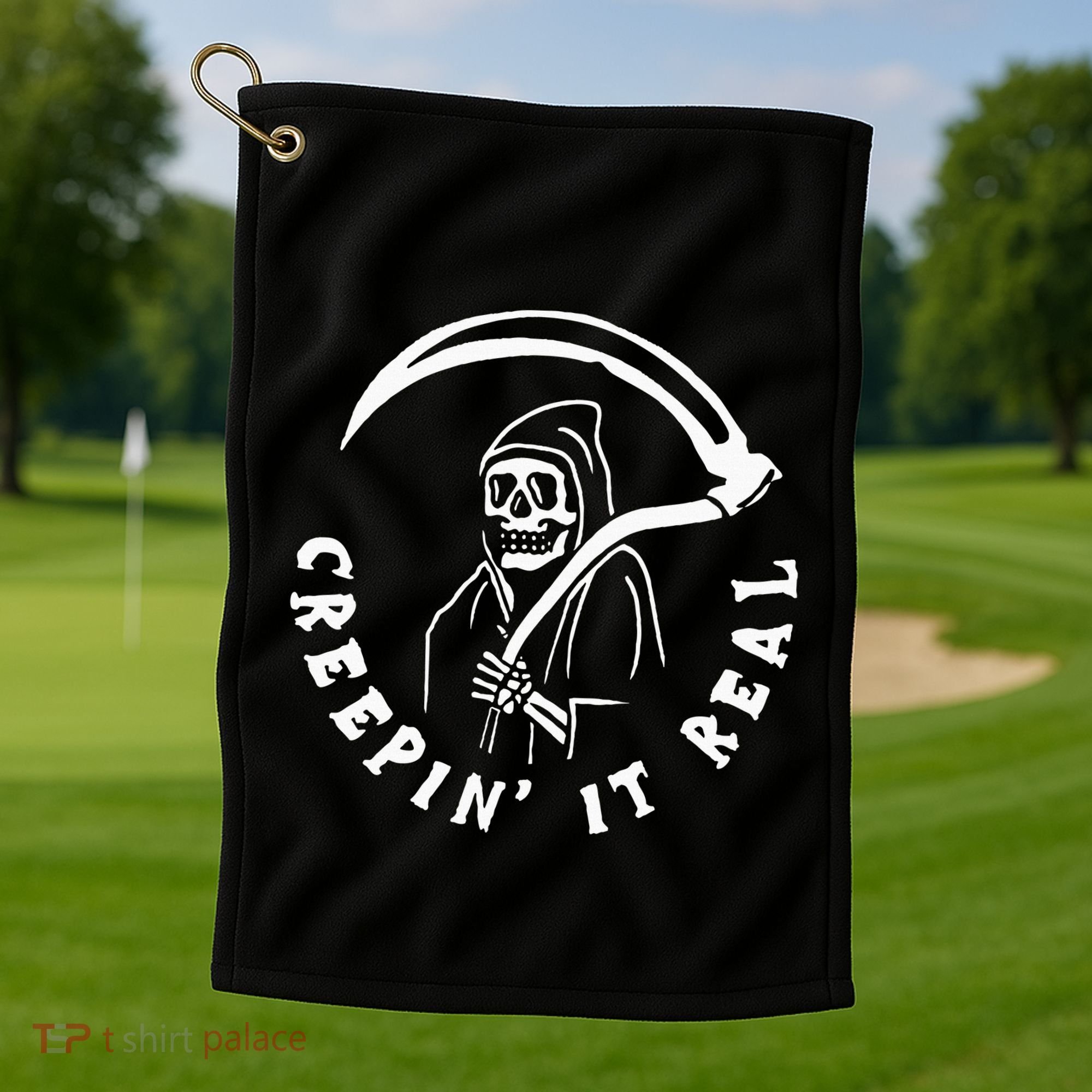 Creepin It Real Grim Reaper Halloween Golf Towel