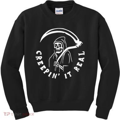 Creepin It Real Grim Reaper Halloween Kids Sweatshirt