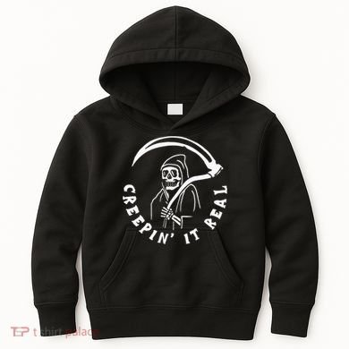 Creepin It Real Grim Reaper Halloween Kids Hoodie