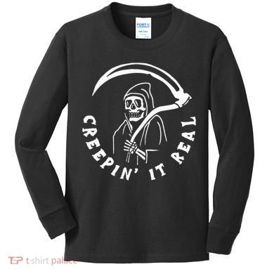 Creepin It Real Grim Reaper Halloween Kids Long Sleeve Shirt