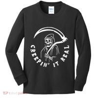 Creepin It Real Grim Reaper Halloween Kids Long Sleeve Shirt thumb 0