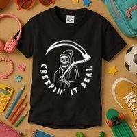 Creepin It Real Grim Reaper Halloween Kids T-Shirt thumb 3