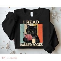 Cat I Read Banned Books Funny Bookworms Reading Book Sweatshirt thumb 2
