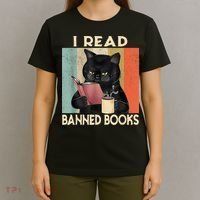 Cat I Read Banned Books Funny Bookworms Reading Book T-Shirt thumb 4