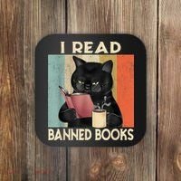 Cat I Read Banned Books Funny Bookworms Reading Book Coaster thumb 0